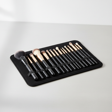 Crown 16 Slot Brush Board BDP with 16 makeup brushes organized in elastic loops for storage or display