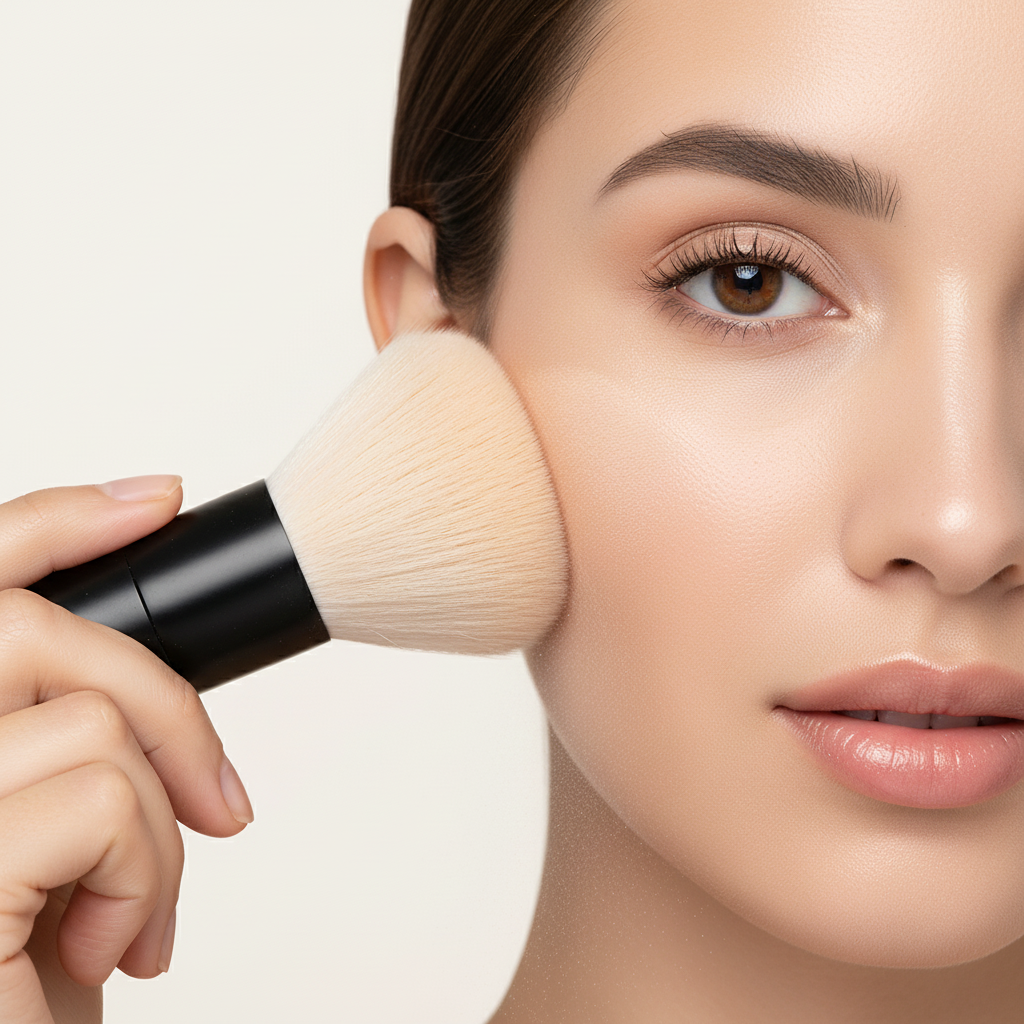 C423 kabuki brush lifestyle image showing powder application