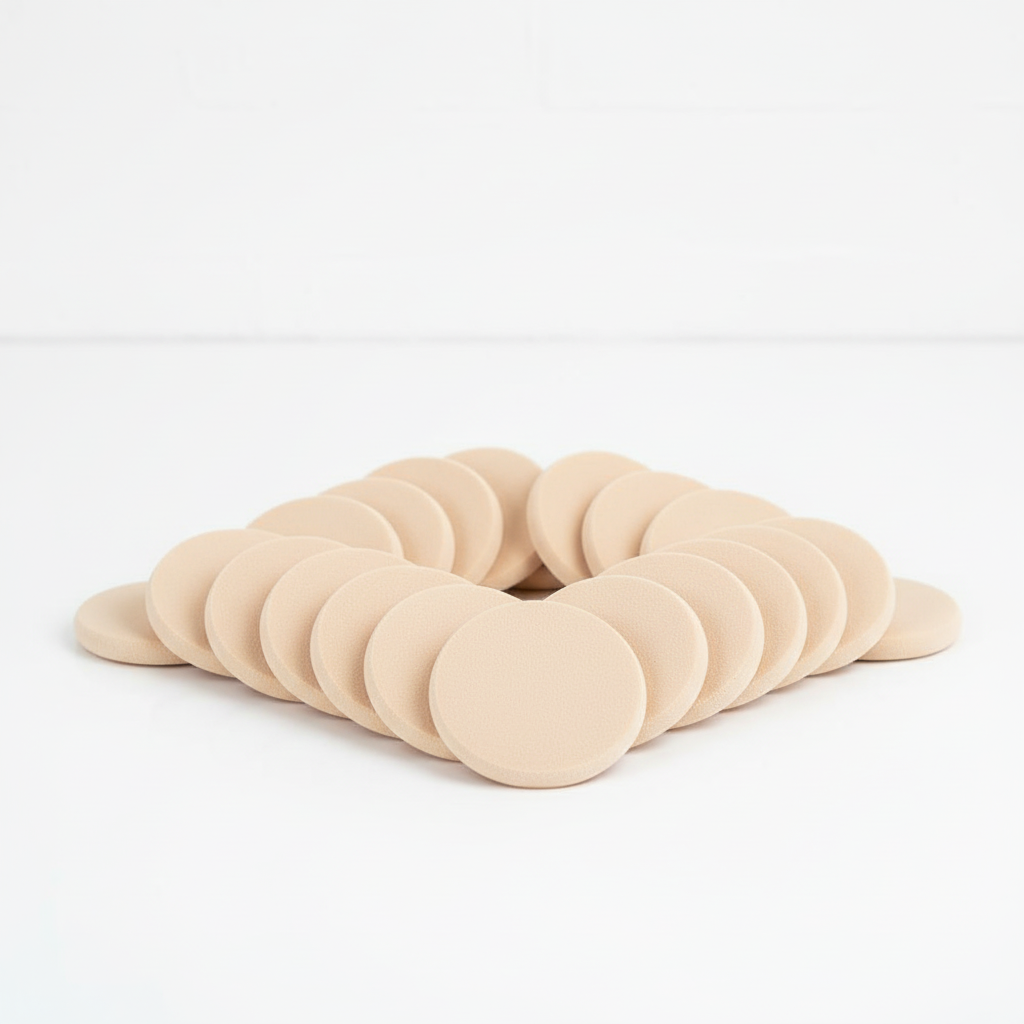 Crown disposable foundation sponges arranged on clean surface
