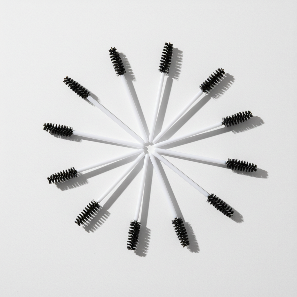 Crown disposable mascara spoolies arranged on clean surface