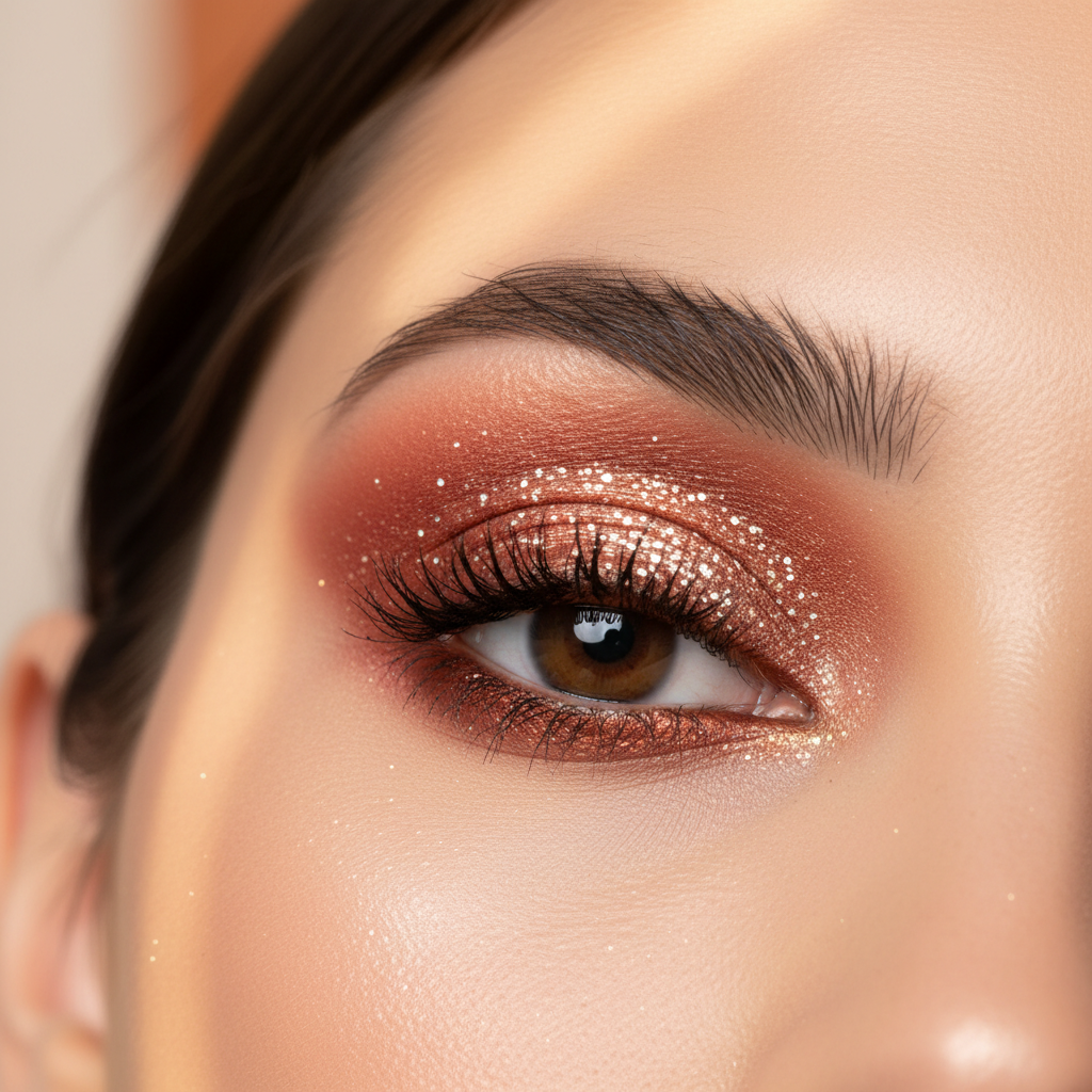 LA04 warm red copper liquid eyeshadow with white gold glitter lifestyle image